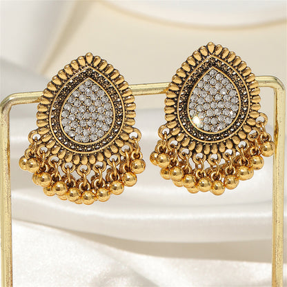 Cubic Zirconia and 18K Gold-Plated Hola Bead Tassel Drop Earrings, gold drop earrings for women, detail close-up