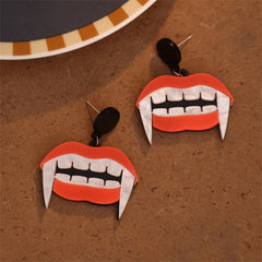 Red & White Vampire Mouth Drop Earrings