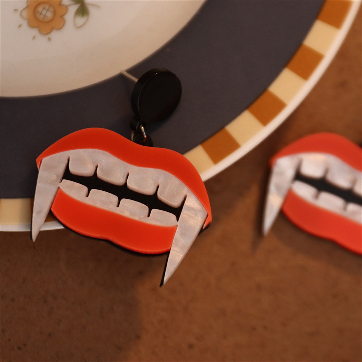 Red & White Vampire Mouth Drop Earrings