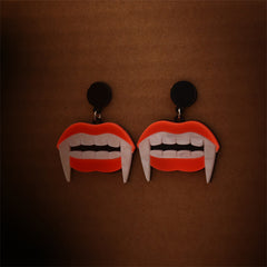 Red & White Vampire Mouth Drop Earrings
