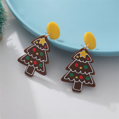 Yellow and 18K Gold-Plated Tree Cookie Drop Earrings, gold drop earrings for women, dainty minimalist design, front view