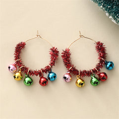 Red Enamel & Plastic 18K Gold-Plated Tinsel Bells Huggie Earrings
