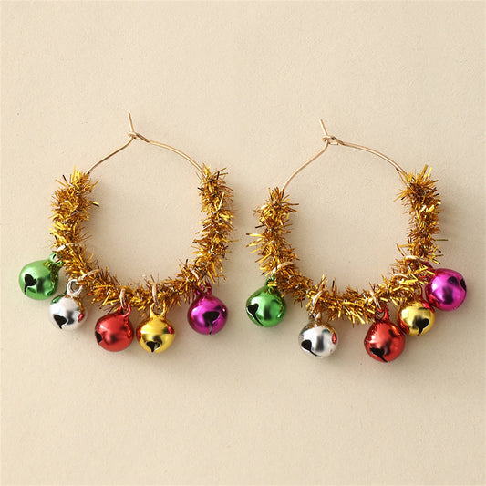 Vibrant Enamel and 18K Gold-Plated Tinsel Bells Hoop Earrings, gold drop earrings for women, front view