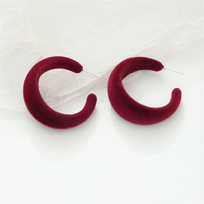 Red Nylon and Silver-Plated Huggie Earrings, silver huggie earrings, elegant gift for her, front view
