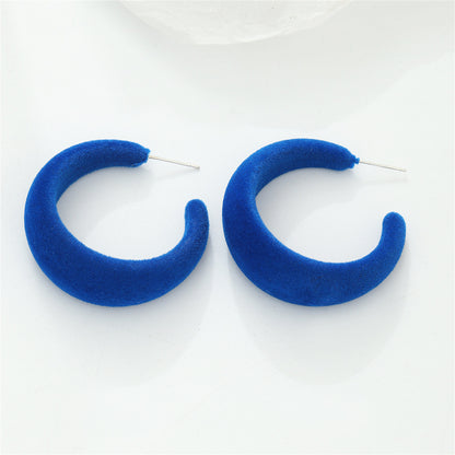 Blue Flocking and Silver-Plated Huggie Earrings, silver huggie earrings, vintage-inspired design, front view