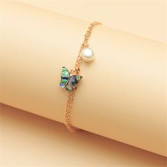 Abalone Shell & 18K Gold-Plated Butterfly Anklet