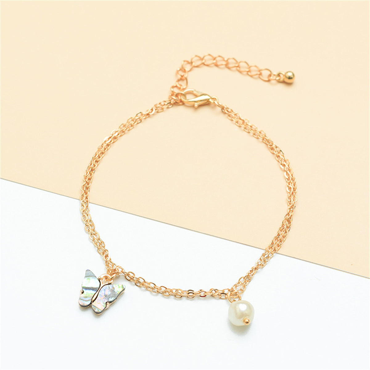 Abalone Shell & 18K Gold-Plated Butterfly Anklet