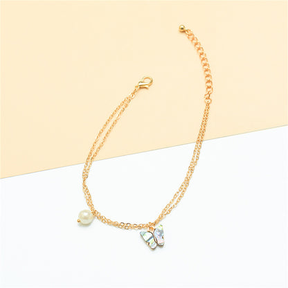 Abalone Shell and 18K Gold-Plated Butterfly Anklet, gold anklet bracelet, vintage-inspired design, lifestyle look