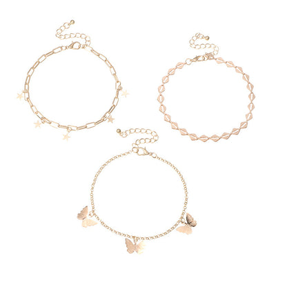 18K Gold-Plated Star and Butterfly Three-Piece Adjustable Anklet Set, jewelry gift sets for women, side view
