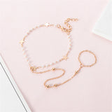 Imitation Pearl & Goldtone Star Ankle-to-Toe Ring Anklet