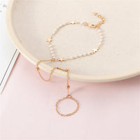 Imitation Pearl & Goldtone Star Ankle-to-Toe Ring Anklet