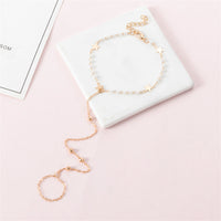 Imitation Pearl & Goldtone Star Ankle-to-Toe Ring Anklet