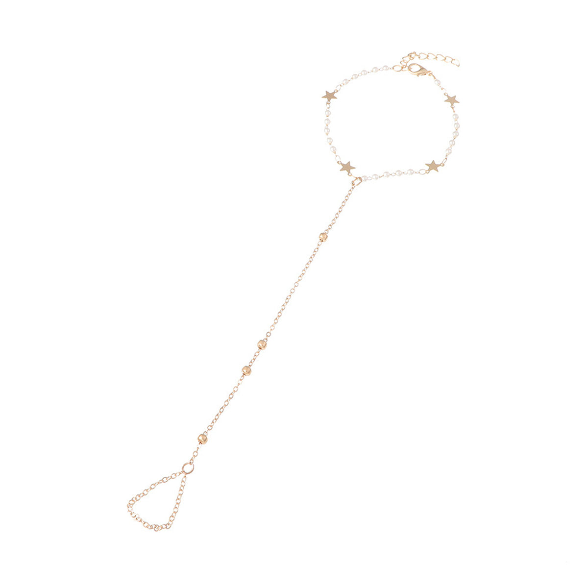 Pearl and 18K Gold-Plated Star Ankle-To-Toe Ring Anklet, gold statement rings for women, botanical inspired, lifestyle look