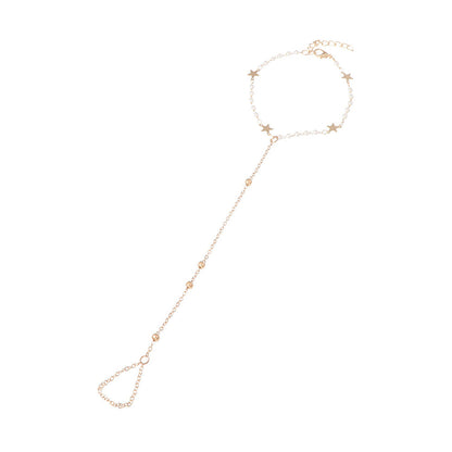 Pearl and 18K Gold-Plated Star Ankle-To-Toe Ring Anklet, gold statement rings for women, botanical inspired, lifestyle look