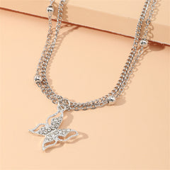 Cubic Zirconia & Silver-Plated Butterfly Charm Layered Anklet