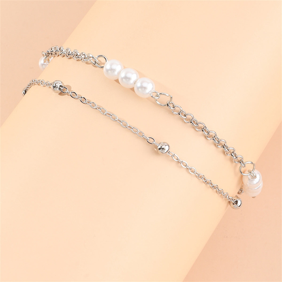 Pearl & Silver-Plated Layered Anklet