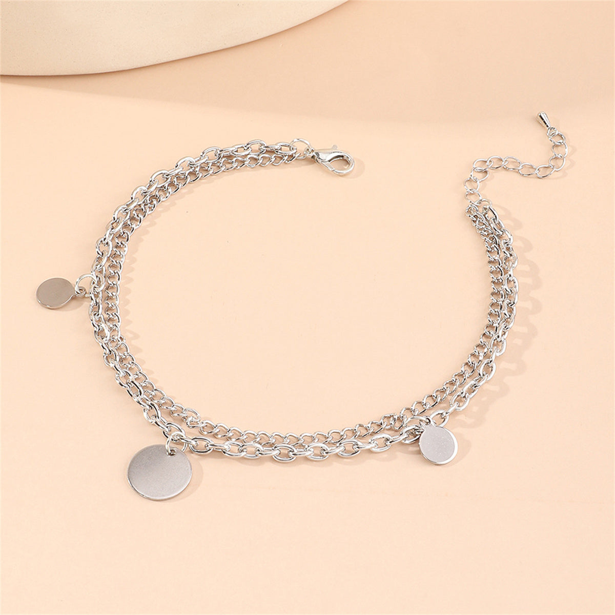 Silver-Plated Disc Layered Anklet