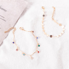 Blue Cubic Zirconia & 18K Gold-Plated Sequin Station Two-Piece Anklet Set
