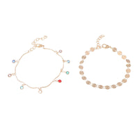 Blue Cubic Zirconia & Goldtone Sequin Station Two-Piece Anklet Set