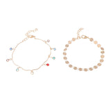 Blue Cubic Zirconia & Goldtone Sequin Station Two-Piece Anklet Set