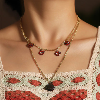 Black and Red Jack-O'-Lantern and Vampire Layered Pendant Necklace, pendant necklace for women, front view