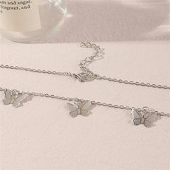 Silver-Plated Butterfly Station Necklace