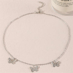 Silver-Plated Butterfly Station Necklace