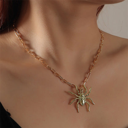18K Gold-Plated Spider Pendant Chain Necklace, gold pendant necklace for women, botanical inspired, front view