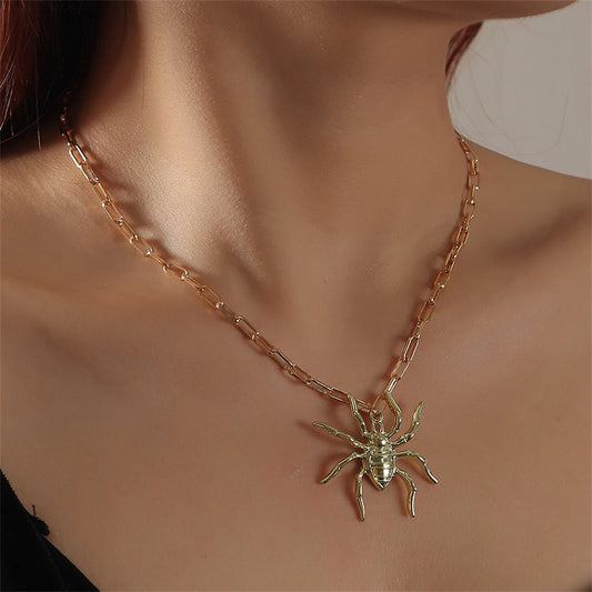 18K Gold-Plated Spider Pendant Chain Necklace, gold pendant necklace for women, botanical inspired, front view