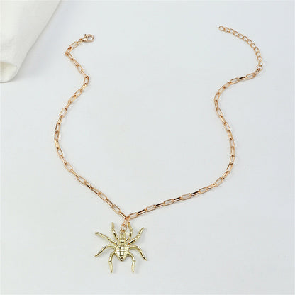 18K Gold-Plated Spider Pendant Chain Necklace, gold pendant necklace for women, botanical inspired, detail close-up
