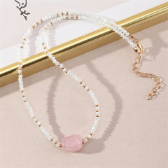 Pink Quartz & White Acrylic Beaded Necklace