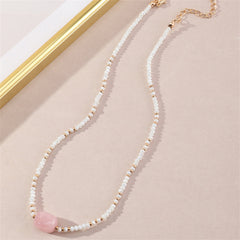 Pink Quartz & White Acrylic Beaded Necklace