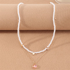 Pearl & Crystal 18K Gold-Plated Flower Layered Pendant Necklace