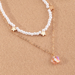 Pearl & Crystal 18K Gold-Plated Flower Layered Pendant Necklace