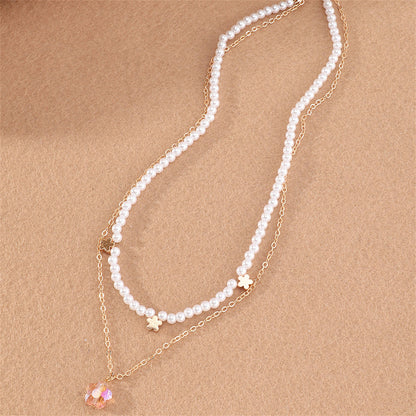 Pearl and Crystal 18K Gold-Plated Flower Layered Pendant Necklace, gold pendant necklace for women, lifestyle look