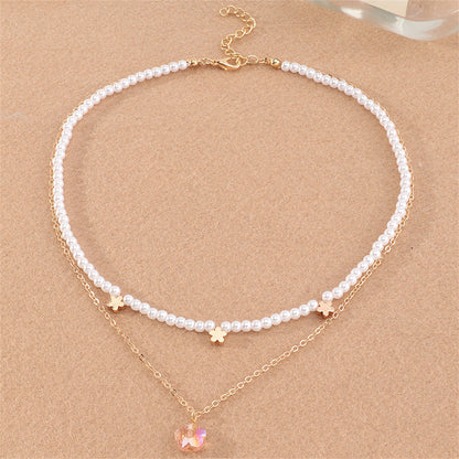 Pearl and Crystal 18K Gold-Plated Flower Layered Pendant Necklace, gold pendant necklace for women, side view