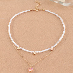 Pearl & Crystal 18K Gold-Plated Flower Layered Pendant Necklace