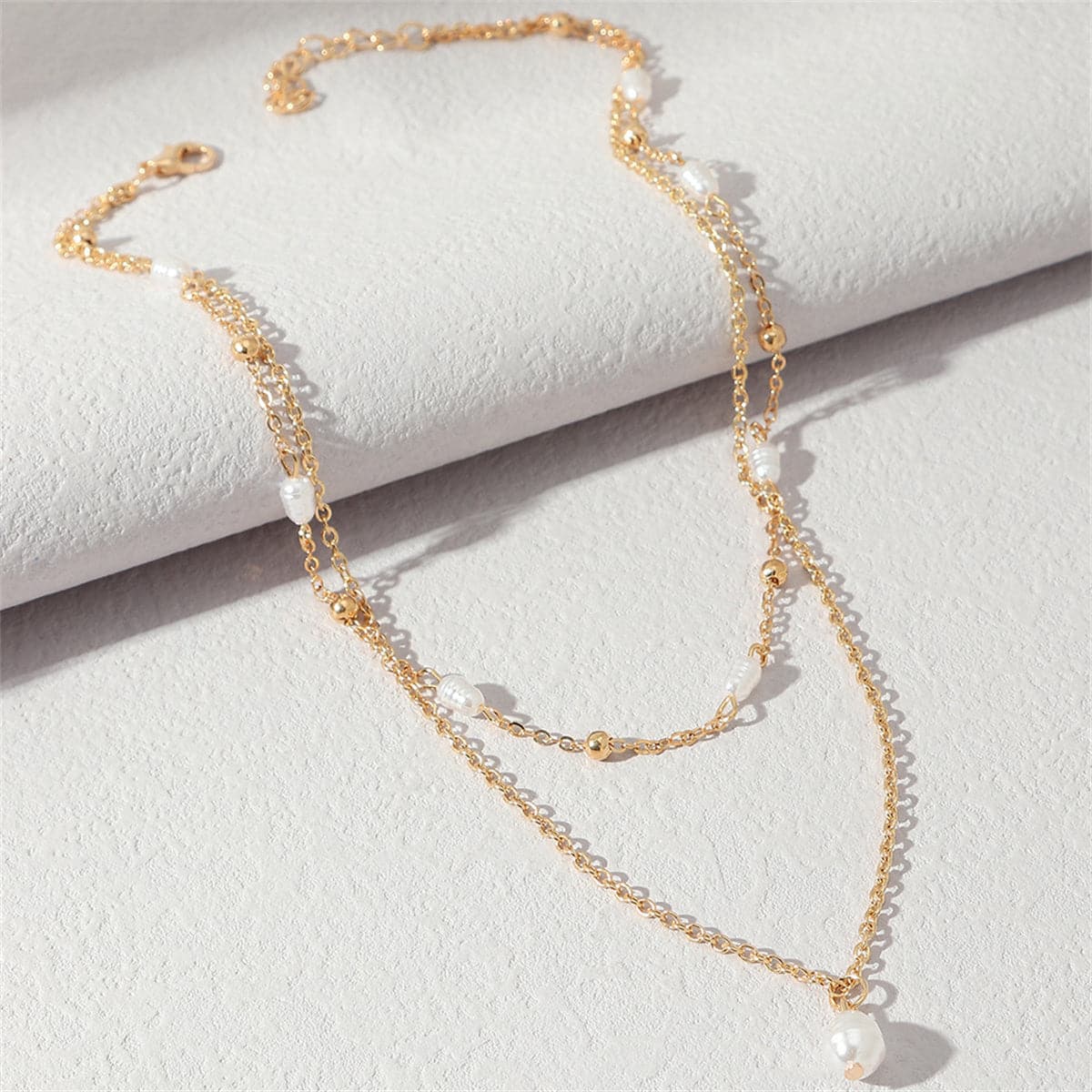 Pearl & 18K Gold-Plated Station Layered Pendant Necklace