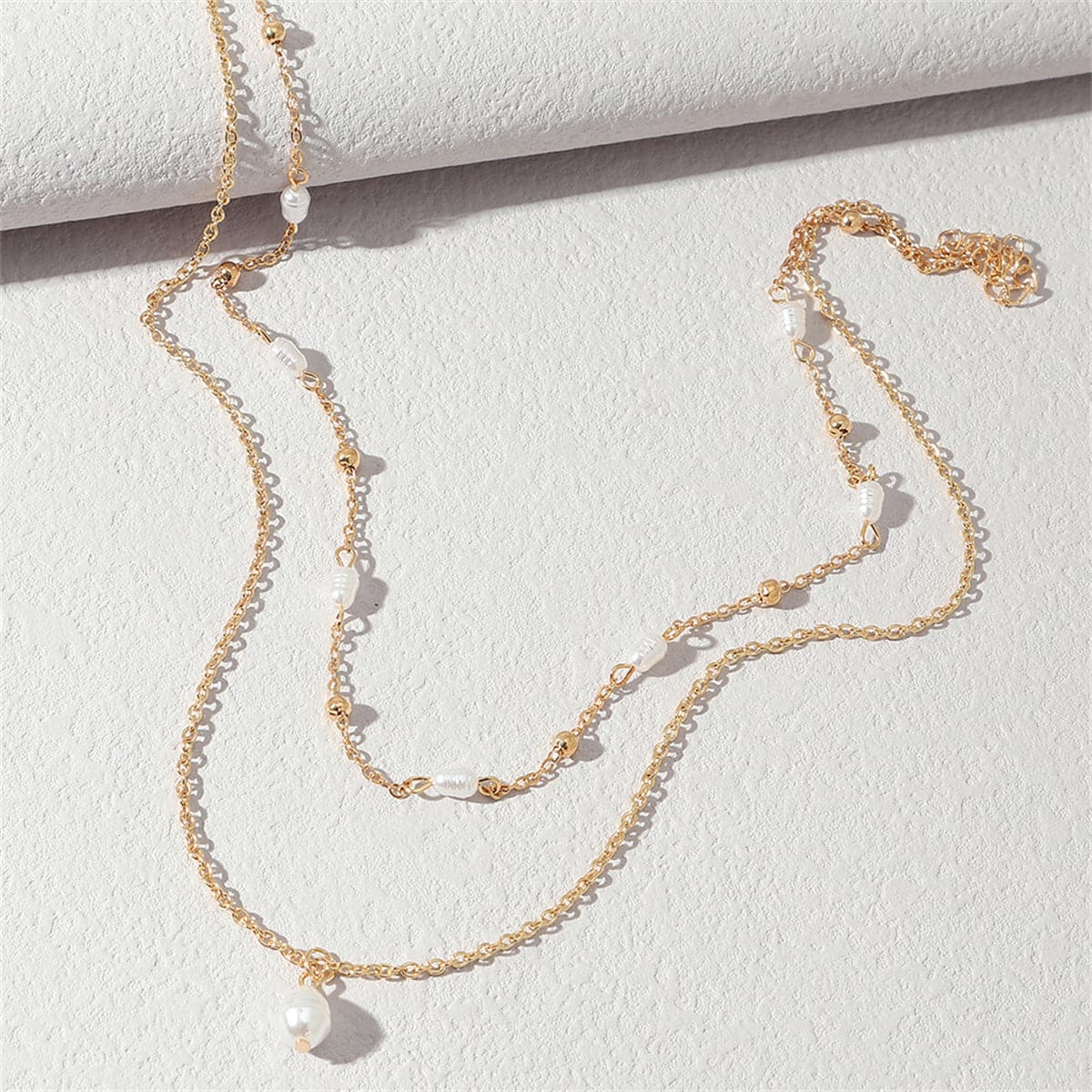 Pearl & 18K Gold-Plated Station Layered Pendant Necklace