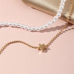 Pearl & 18K Gold-Plated Star Beaded Layered Pendant Necklace