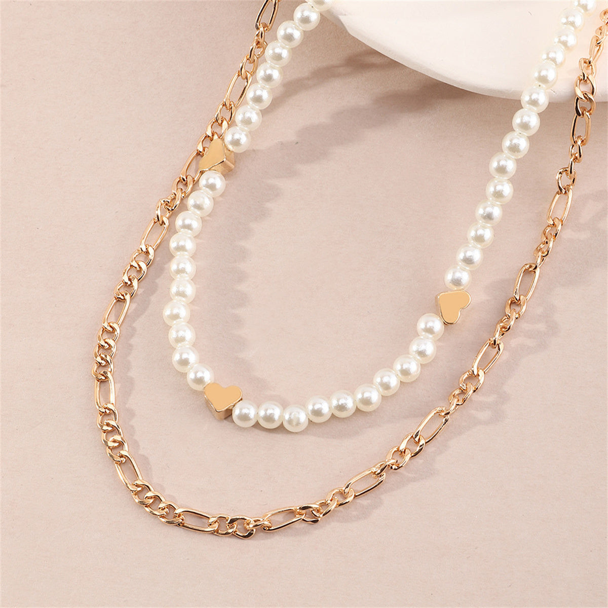 Pearl & 18K Gold-Plated Heart Necklace Set