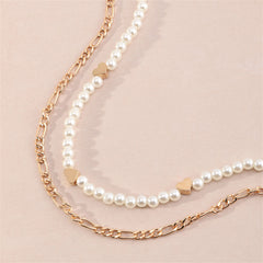 Pearl & 18K Gold-Plated Heart Necklace Set