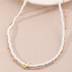 White Howlite & 18K Gold-Plated Star Layered Beaded Necklace