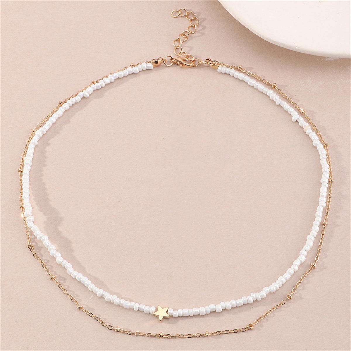 White Howlite & 18K Gold-Plated Star Layered Beaded Necklace