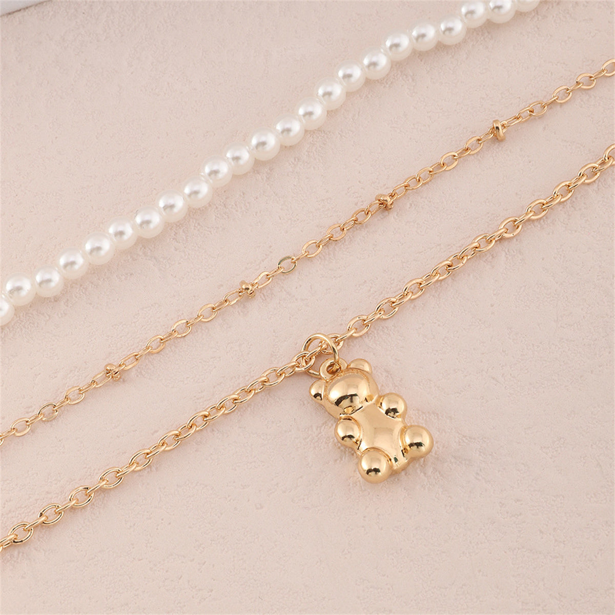 Pearl and 18K Gold-Plated Bear Layered Pendant Necklace, gold pendant necklace for women, lifestyle look