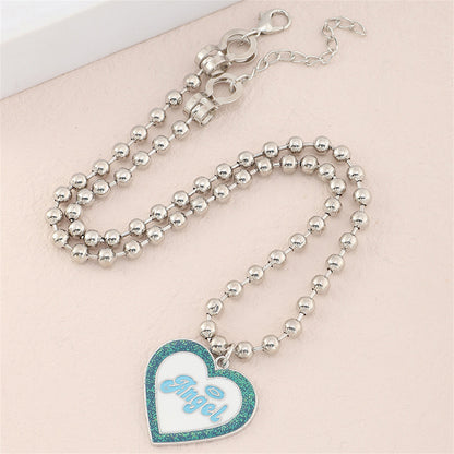 Blue Enamel and Silver-Plated 'Angel' Heart Pendant Necklace, silver pendant necklace for women, front view