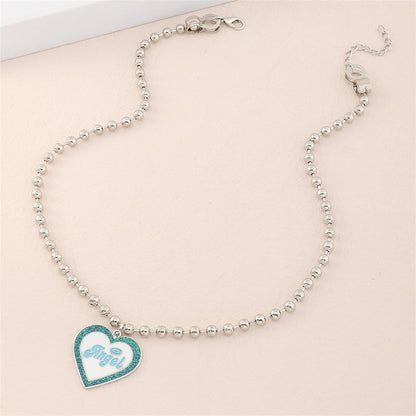 Blue Enamel and Silver-Plated 'Angel' Heart Pendant Necklace, silver pendant necklace for women, detail close-up