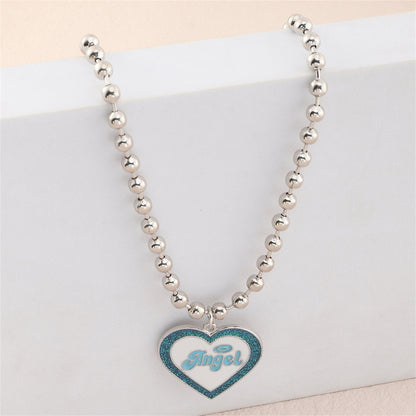 Blue Enamel and Silver-Plated 'Angel' Heart Pendant Necklace, silver pendant necklace for women, lifestyle look