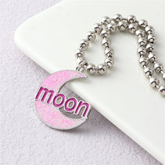 Pink Enamel & Silver-Plated 'Moon' Crescent Pendant Necklace