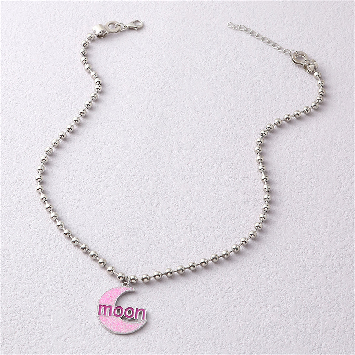 Pink Enamel and Silver-Plated 'Moon' Crescent Pendant Necklace, silver pendant necklace for women, lifestyle look